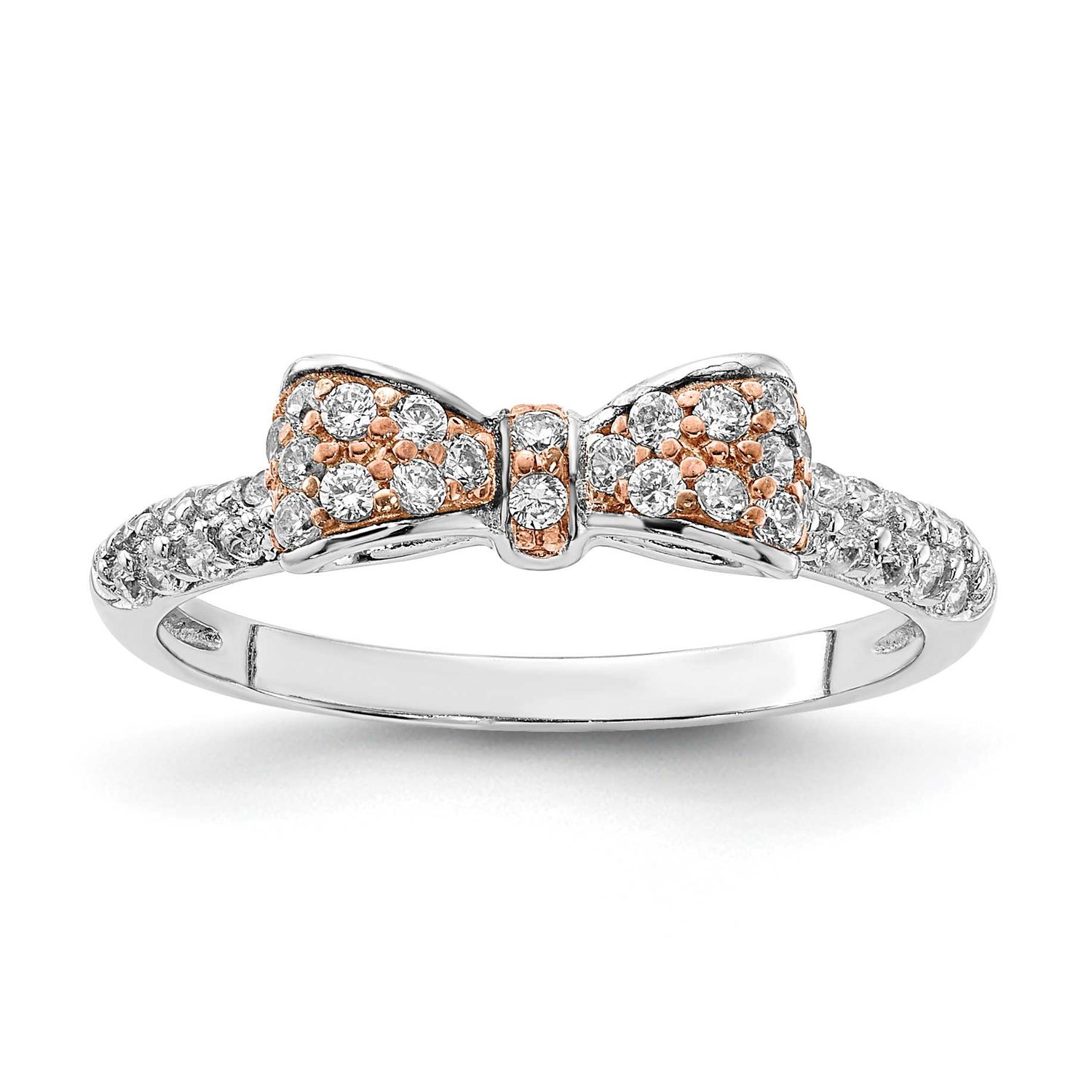 Cheryl M and Rose Gold-plated Polished CZ Bow Ring Sterling Silver Rhodium-plated, QCM1947-6,