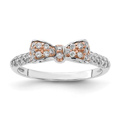 Cheryl M and Rose Gold-plated Polished CZ Bow Ring Sterling Silver Rhodium-plated, QCM1947-6,
