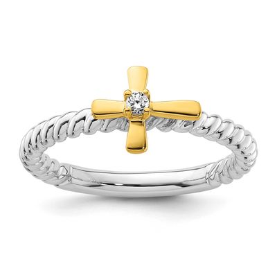 Gold Diamond Cross Ring 14k Two-tone Gold, SK2192-7, 196904274194