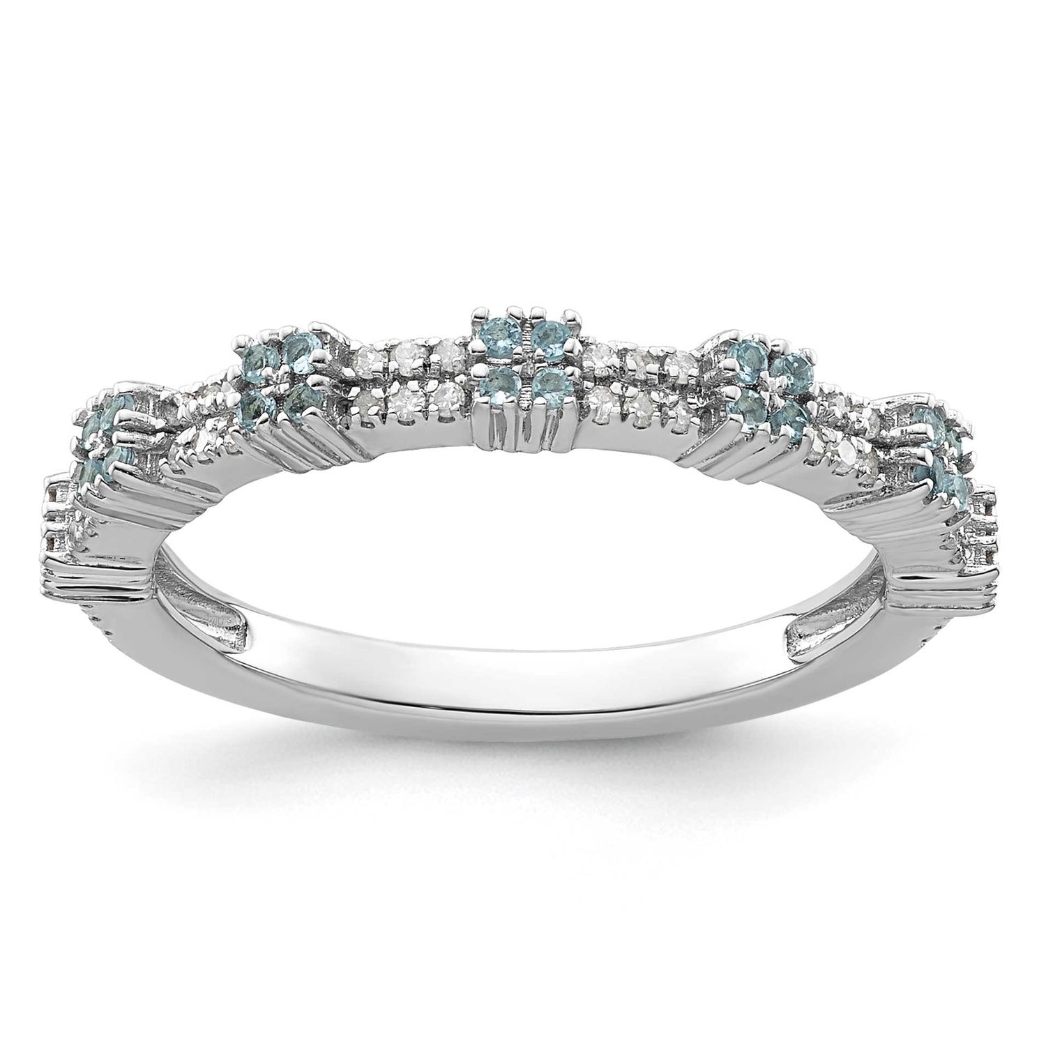 Aquamarine &amp; Diamond Ring Sterling Silver, QSK2150-7, 191101212390