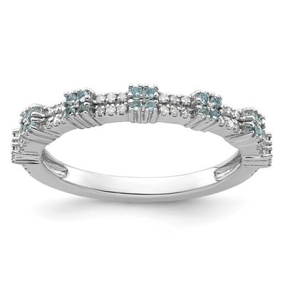 Aquamarine &amp; Diamond Ring Sterling Silver, QSK2150-7, 191101212390