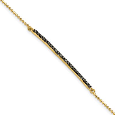 Cheryl M Hematite and Gold-plated Polished and Beaded Black CZ Bar 7 Inch Bracelet Sterling Silver,