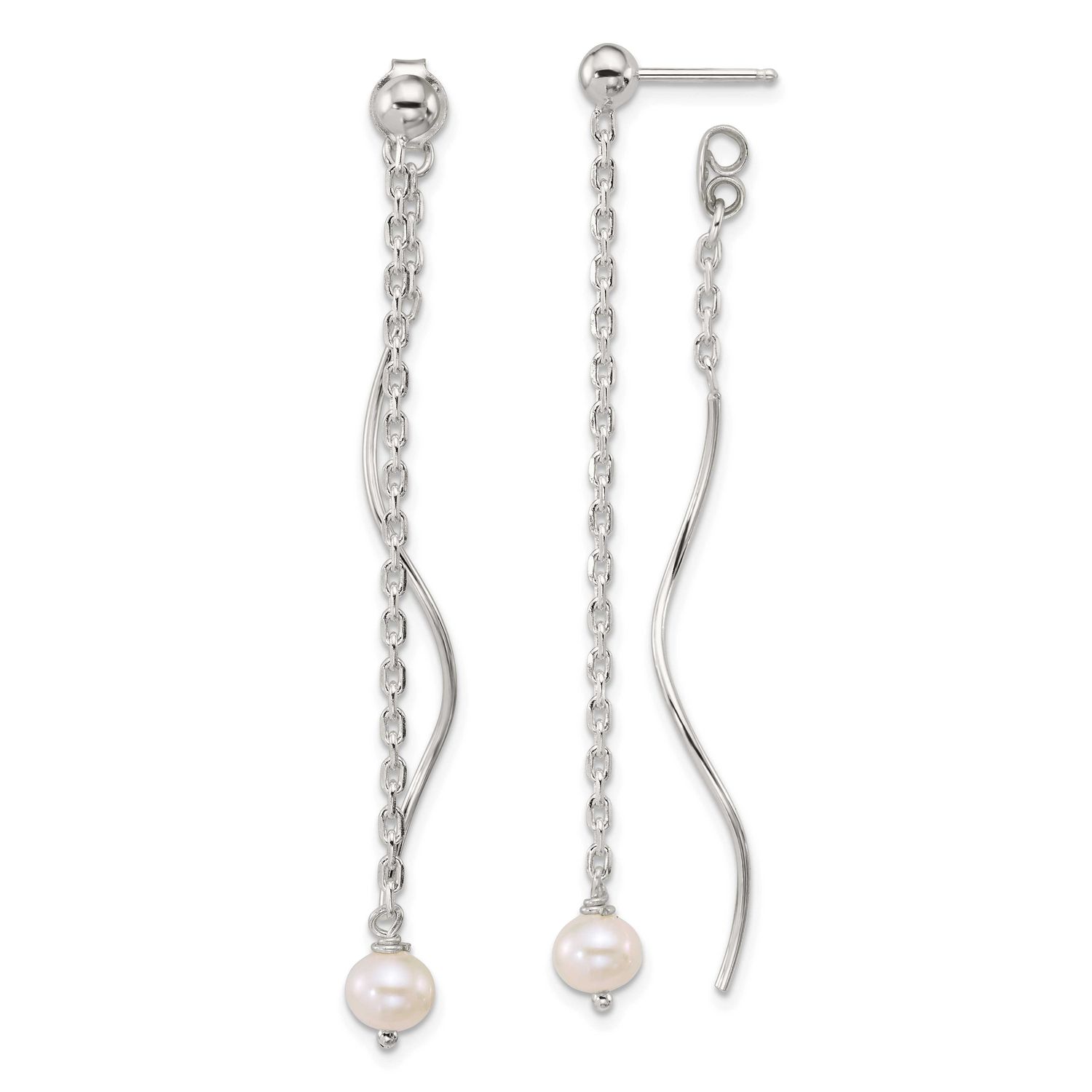Fancy FWC Pearl Front/Back Post Dangle Earrings Sterling Silver Polished, QE18023,