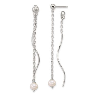 Fancy FWC Pearl Front/Back Post Dangle Earrings Sterling Silver Polished, QE18023,
