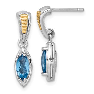 Shey Couture with 14k Accent Marquise London Blue Topaz Post Dangle Earrings Sterling Silver Rhodiu