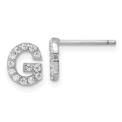 Cheryl M Polished Letter G CZ Initial Post Earrings Sterling Silver Rhodium-plated, QCM1867G,