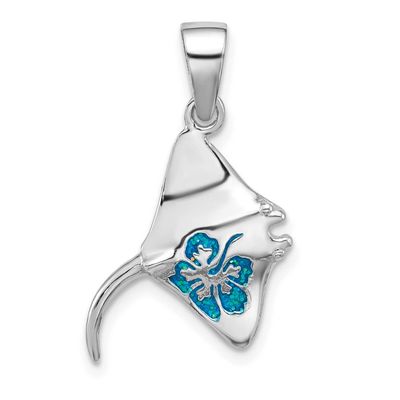 Polished Blue Enamel Stingray Pendant Sterling Silver Rhodium-plated, QP5902,
