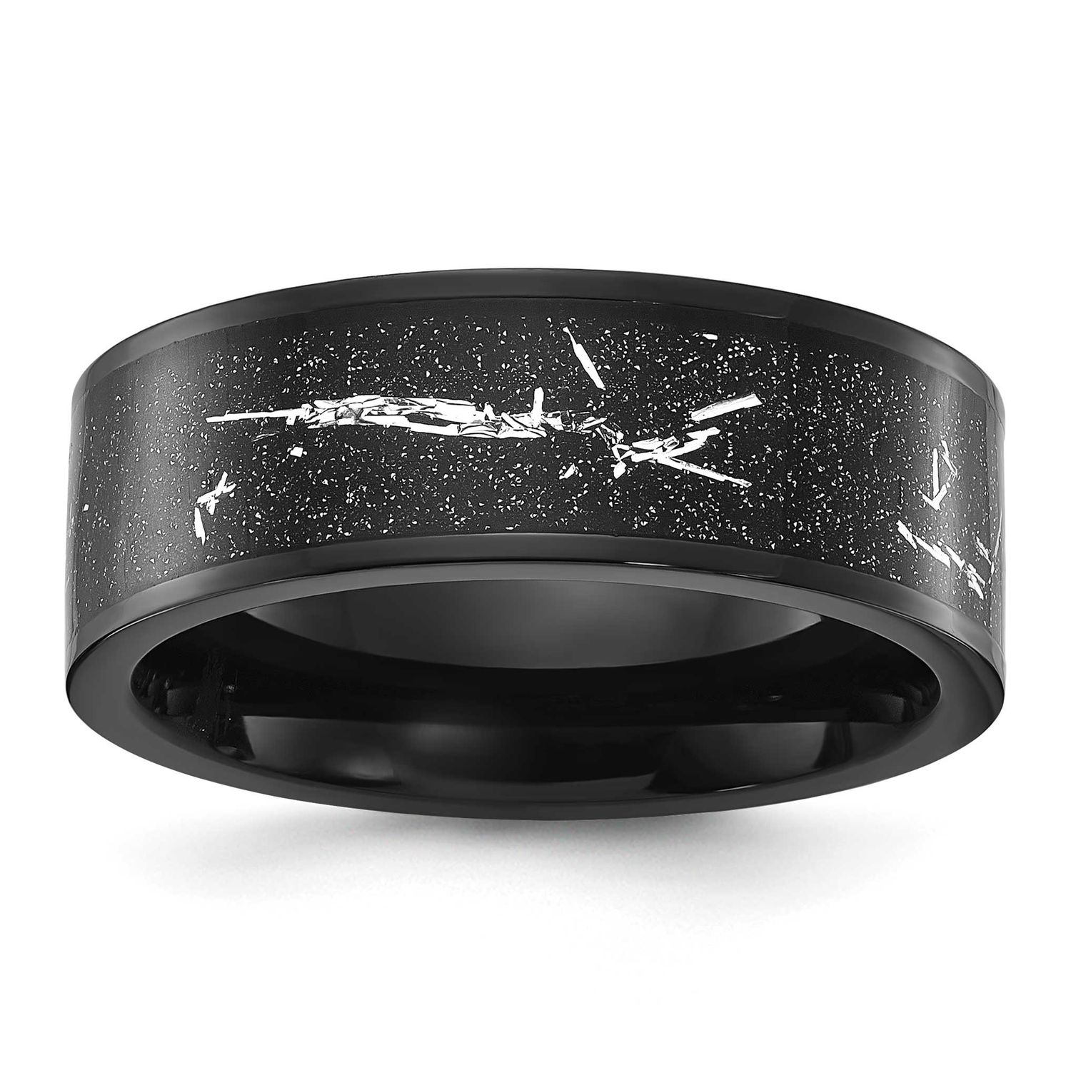 Black IP-plated with Black and Silver Foil Inlay 8mm Band Titanium Polished, TB526-13, 196904298381