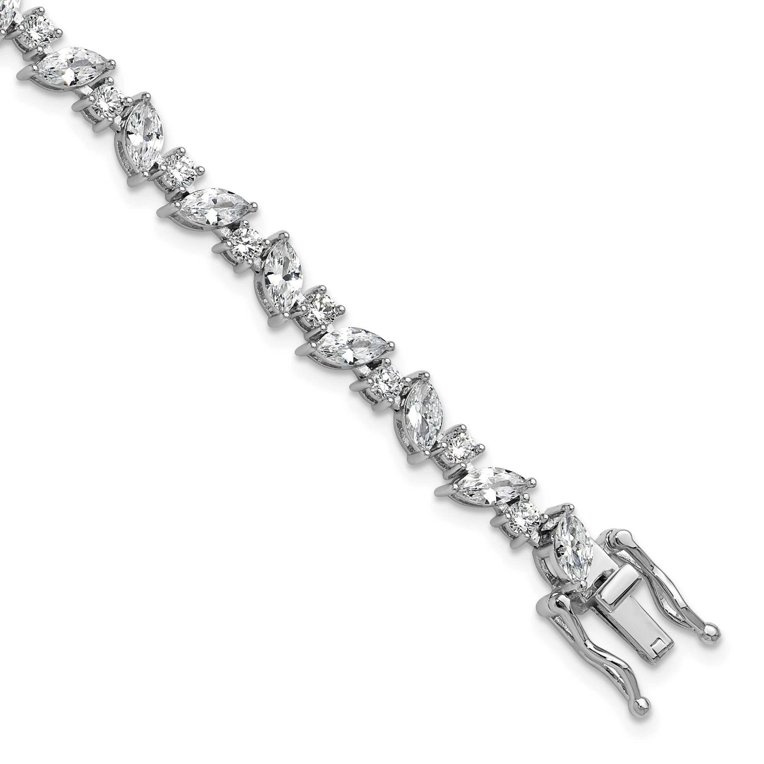 Cheryl M Polished Fancy Marquise CZ Bracelet Sterling Silver Rhodium-plated, QCM1673-7.25, 19690427