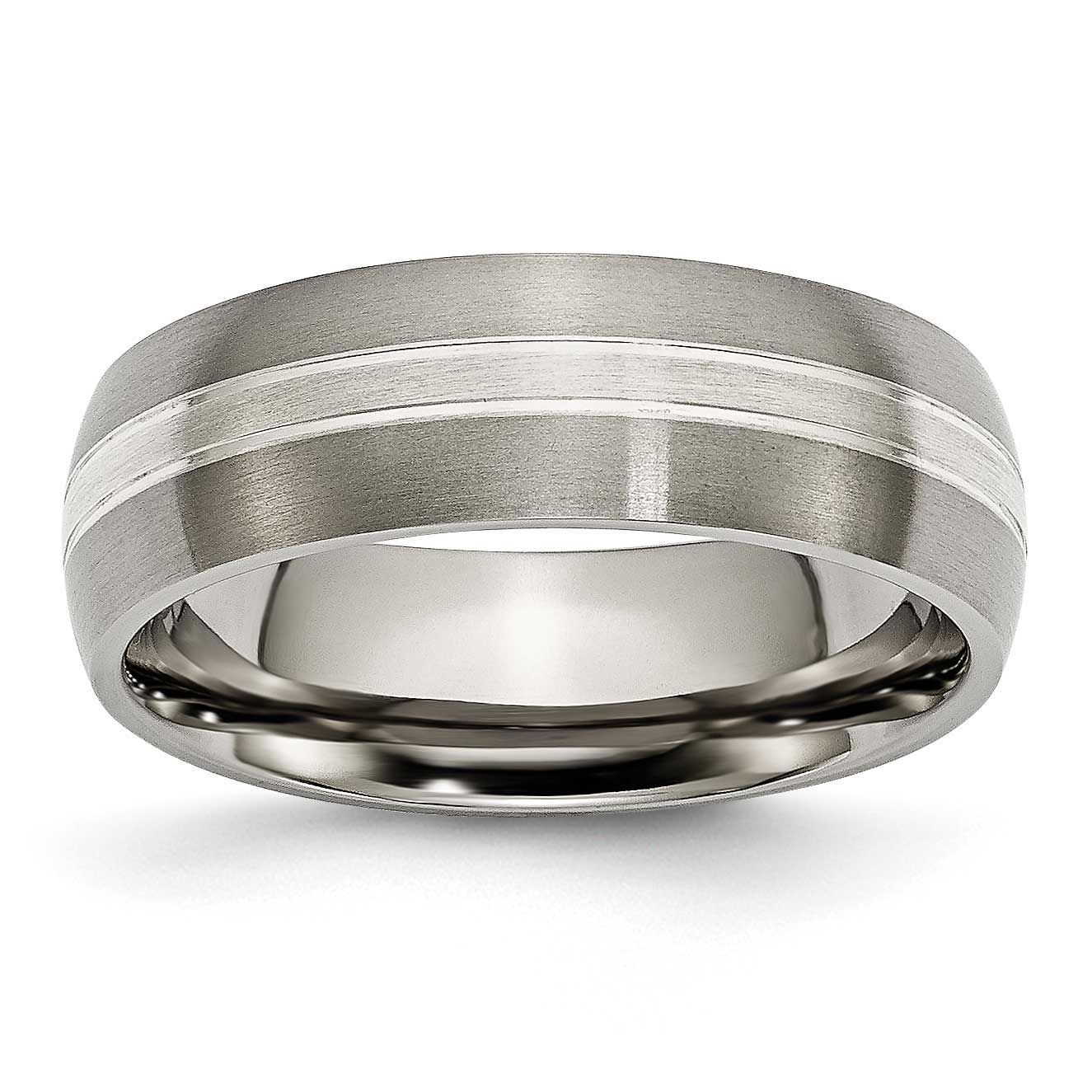 Sterling Silver Inlay 7mm Grooved Band Titanium Brushed and Polished, TB138-10, 883957774527