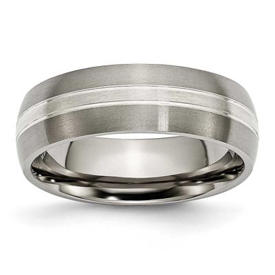 Sterling Silver Inlay 7mm Grooved Band Titanium Brushed and Polished, TB138-10, 883957774527