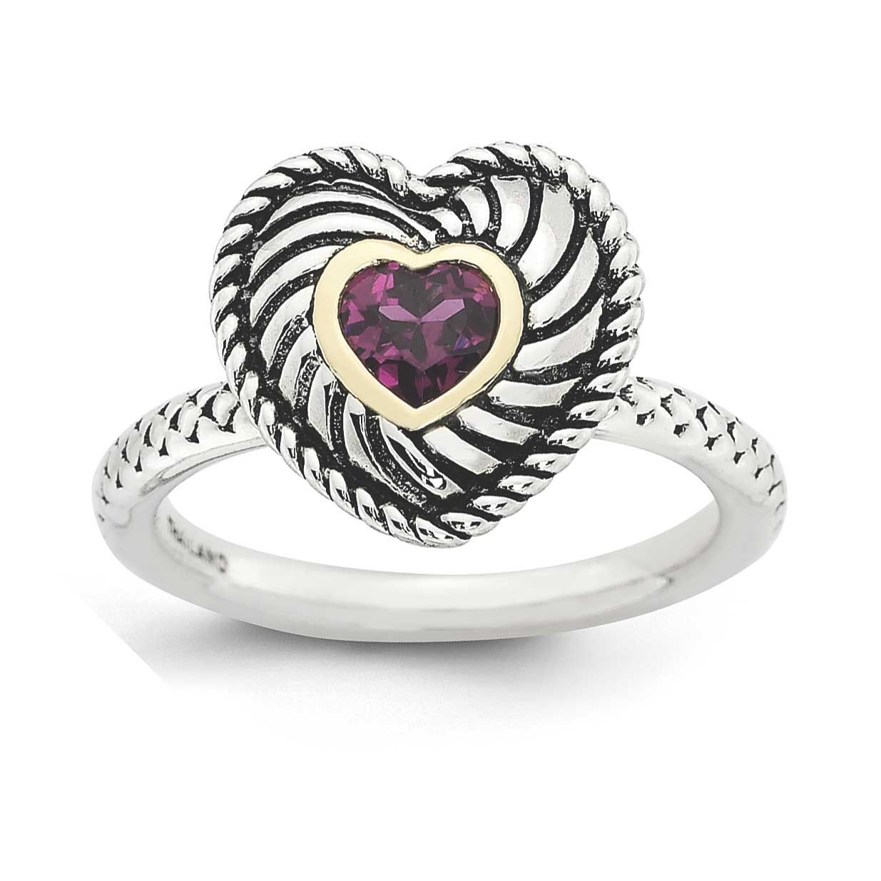Garnet Antiqued Ring Sterling Silver &amp; 14k, QSK859-5, 886774227047