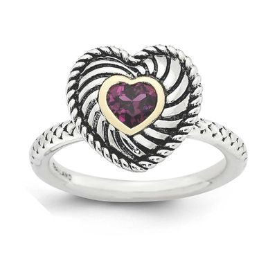Garnet Antiqued Ring Sterling Silver &amp; 14k, QSK859-5, 886774227047