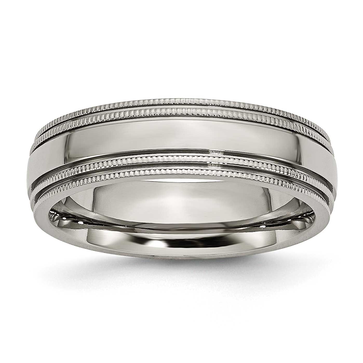 6mm Grooved and Beaded Edge Band Titanium Polished, TB134-9, 883957772400