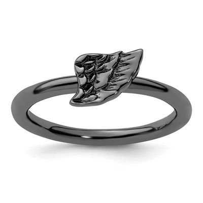 Black-plated Angel Wing Ring Sterling Silver, QSK1985-10, 191101723964