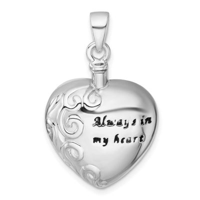 Polish Enamel Always in My Heart Ash Holder Pendant Sterling Silver Rhodium-plated, QC11534,