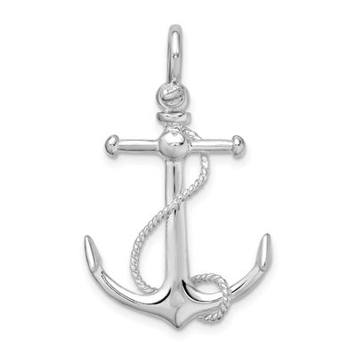 De-Ani Polished 3D Anchor with Rope Pendant Sterling Silver Rhodium-plated, QC10584, 637218184514