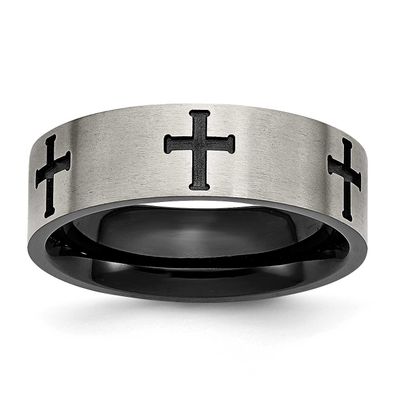 Black IP-plated Cross 7mm Band Titanium Brushed, TB301-11, 883957412016