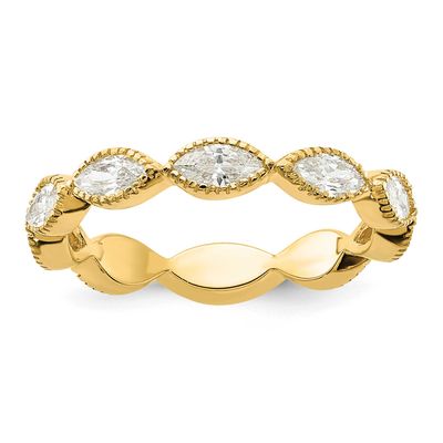 Cheryl M Polished and Beaded Navette CZ Ring Sterling Silver Gold-plated, QCM1940Y-7,