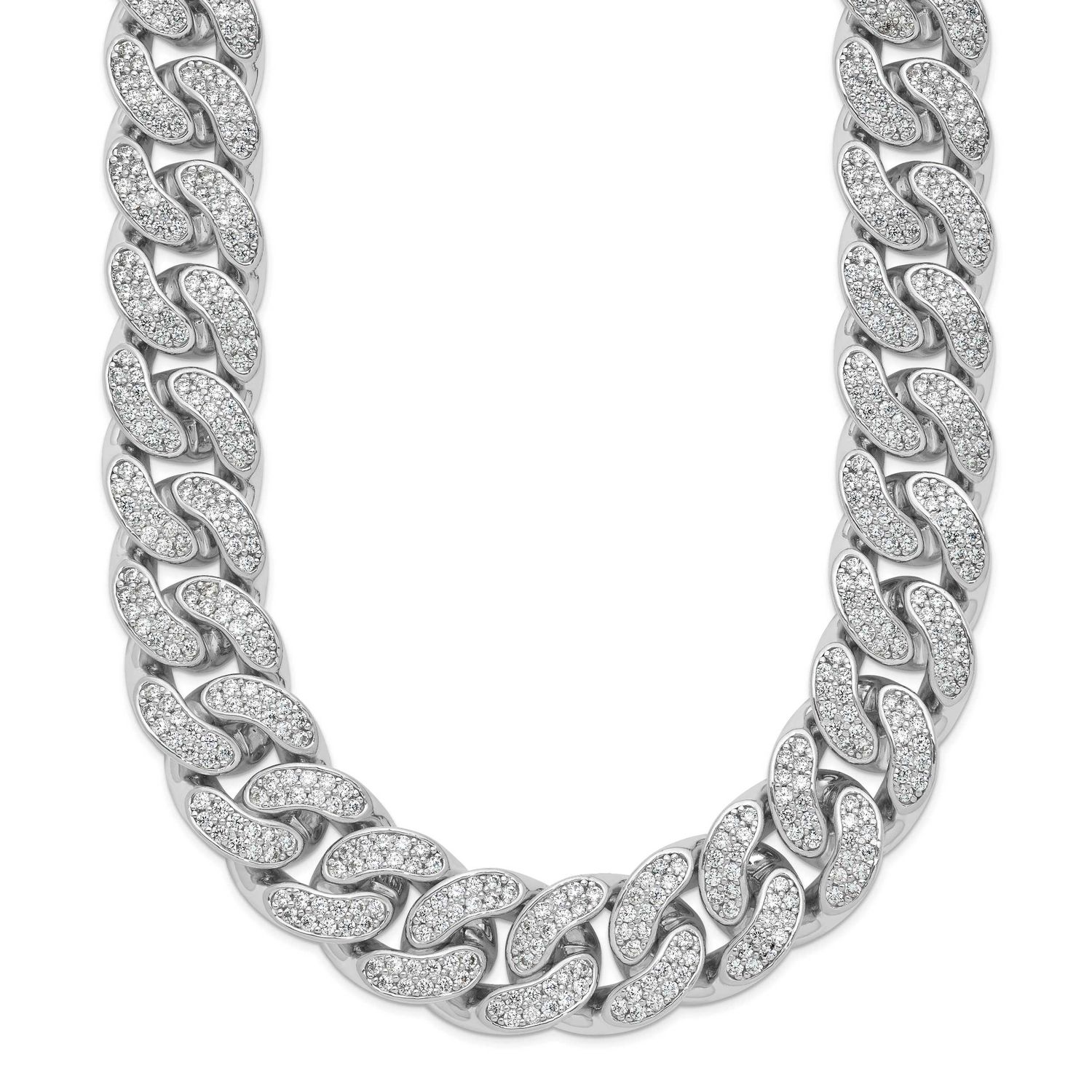 CZ 1850 Stone Curb Link 26 inch Necklace Sterling Silver Rhodium-plated, QSH129-26, 196904314142