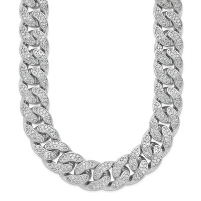 CZ 1850 Stone Curb Link 26 inch Necklace Sterling Silver Rhodium-plated, QSH129-26, 196904314142