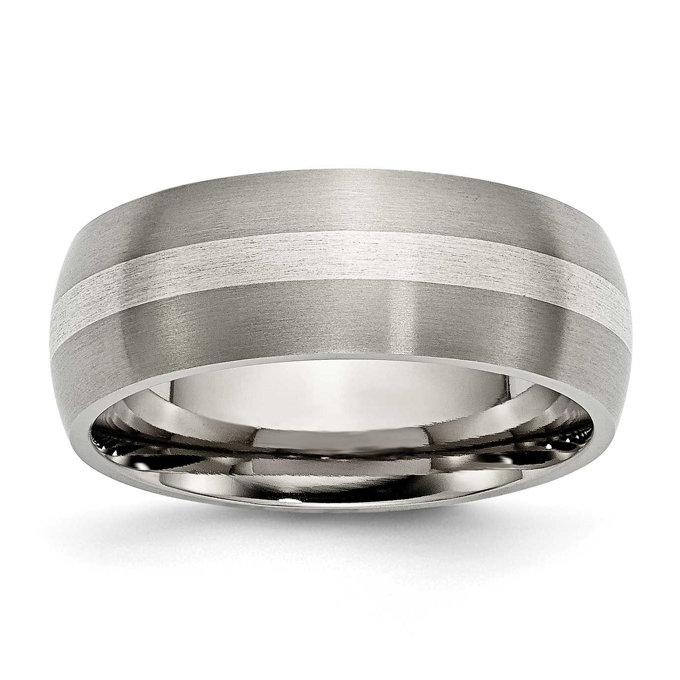 Sterling Silver Inlay 8mm Band Titanium Brushed, TB80-7, 883957841694