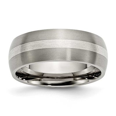 Sterling Silver Inlay 8mm Band Titanium Brushed, TB80-7, 883957841694