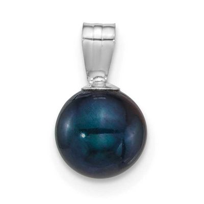 7-8mm Black Round Freshwater Cultured Pearl Pendant 14k White Gold, XF879,
