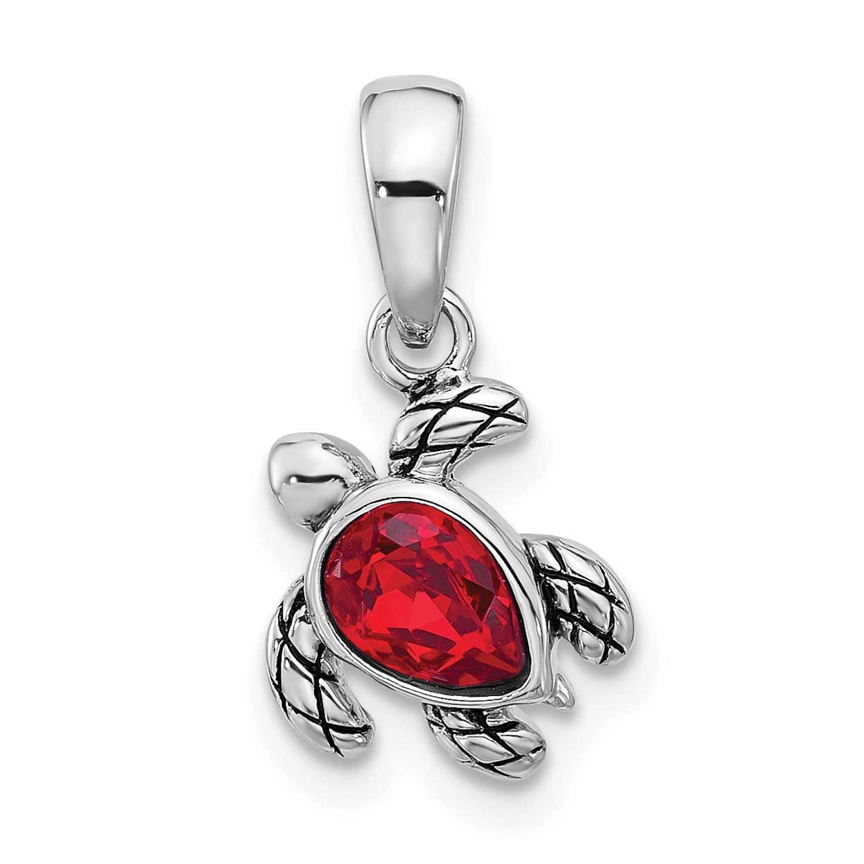 Polished and Antiqued Crystal July Birthstone Turtle Pendant Sterling Silver Rhodium-plated, QP5920