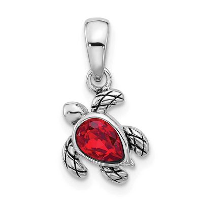 Polished and Antiqued Crystal July Birthstone Turtle Pendant Sterling Silver Rhodium-plated, QP5920