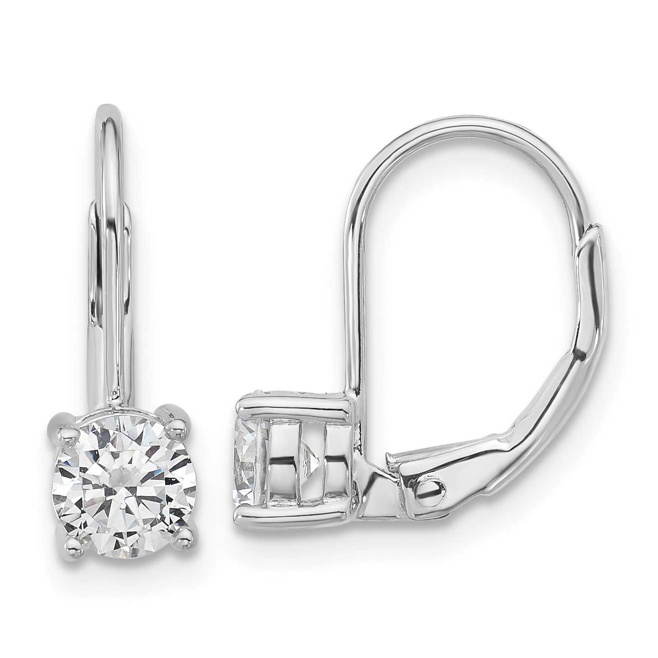 5mm CZ 2 Stone Leverback Earrings Sterling Silver Rhodium-plated, QSH132, 196904348673