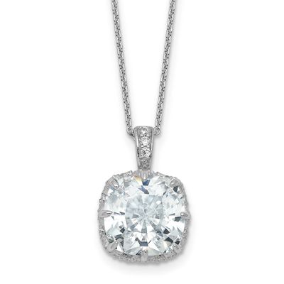 Cheryl M Polished Fancy Gallery Cushion-cut CZ 18 Inch Necklace Sterling Silver Rhodium-plated, QCM
