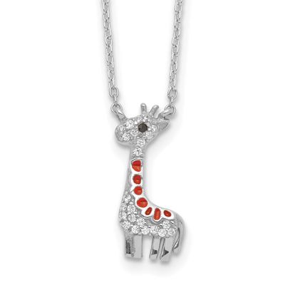 Cheryl M Polished and Enameled Black and White CZ Giraffe 16 Inch with 2 Inch Extension Necklace St