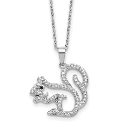 Cheryl M Polished Black and White CZ Squirrel 16 Inch with 2 Inch Extension Necklace Sterling Silve