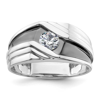 IBGoodman Men&#39;s Black Rhod Satin Complete Lab Grown VS/SI Ring 14k White Gold, B220083-4WLG, 196904