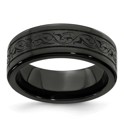 Edward Mirell Black Ti Laser 8mm Band Titanium, EMR126-13, 614664188433
