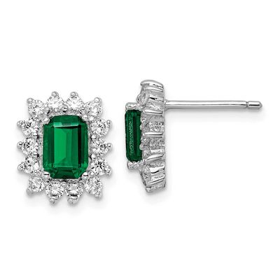 Cheryl M Polished Fancy Green and White CZ Post Earrings Sterling Silver Rhodium-plated, QCM1855,