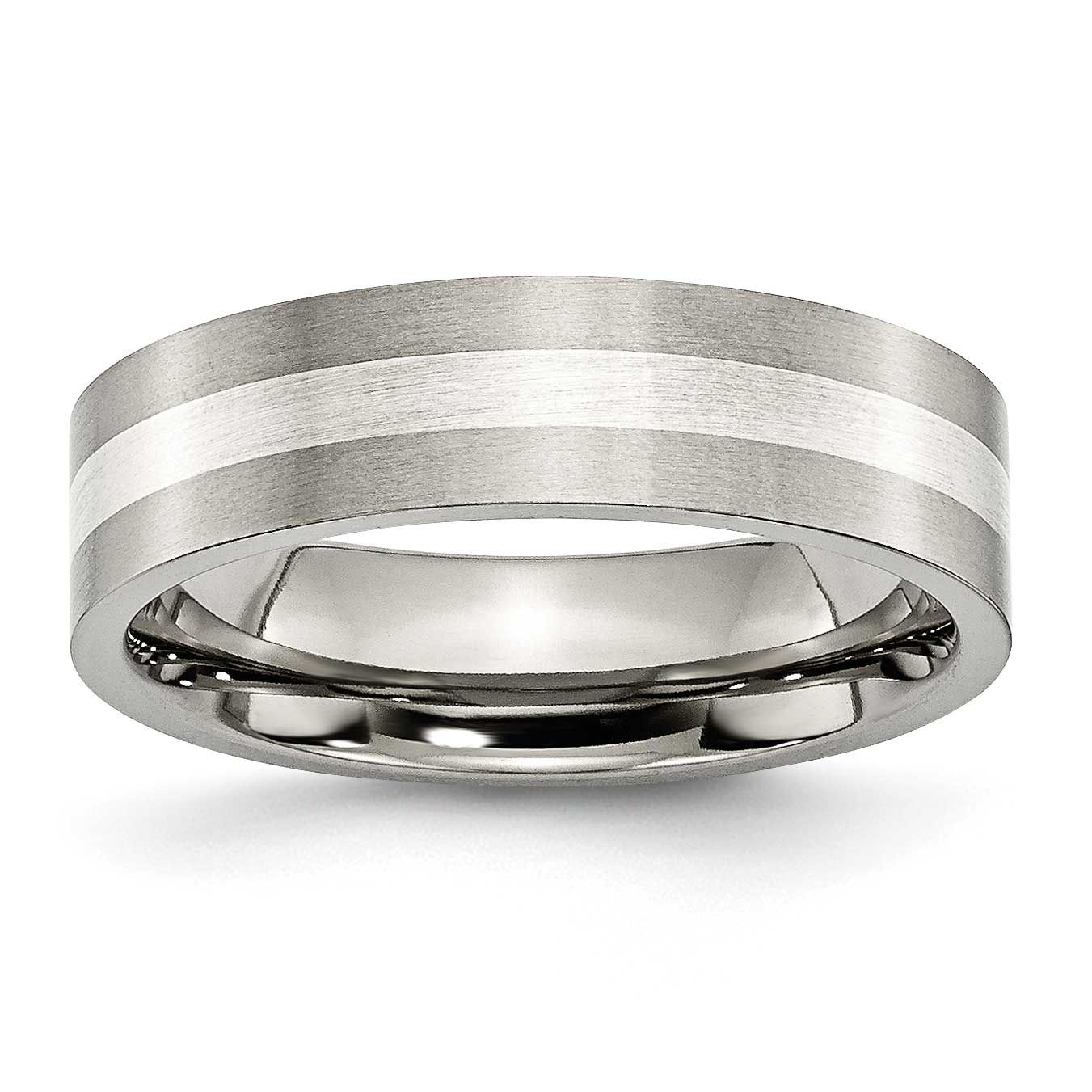 Sterling Silver Inlay 6mm Flat Band Titanium Brushed, TB206-11.5, 883957795584