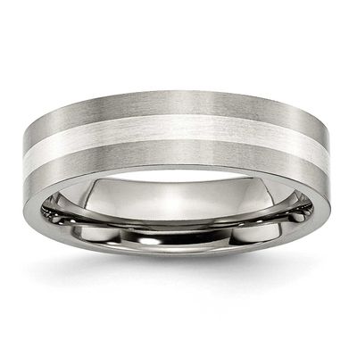 Sterling Silver Inlay 6mm Flat Band Titanium Brushed, TB206-11.5, 883957795584