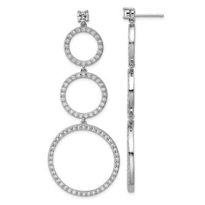 Cheryl M Polished Three CZ Circles Post Dangle Earrings Sterling Silver Rhodium-plated, QCM1750, 19