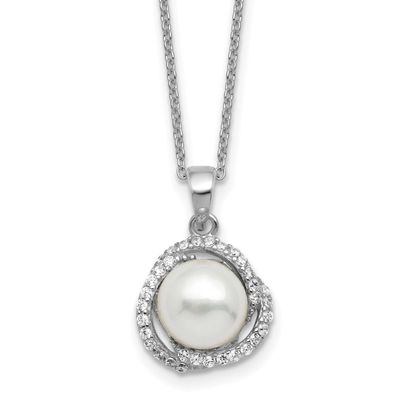 Cheryl M Polished Freshwater Cultured Pearl and CZ 16 Inch with 2 Inch Extension Necklace Sterling