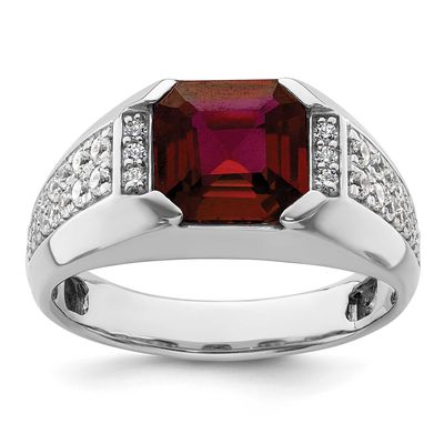 IBGoodman Men&#39;s Created Ruby Complete Lab Grown VS/SI FGH Di Ring 14k White Gold, B220062-4WCR/LG,