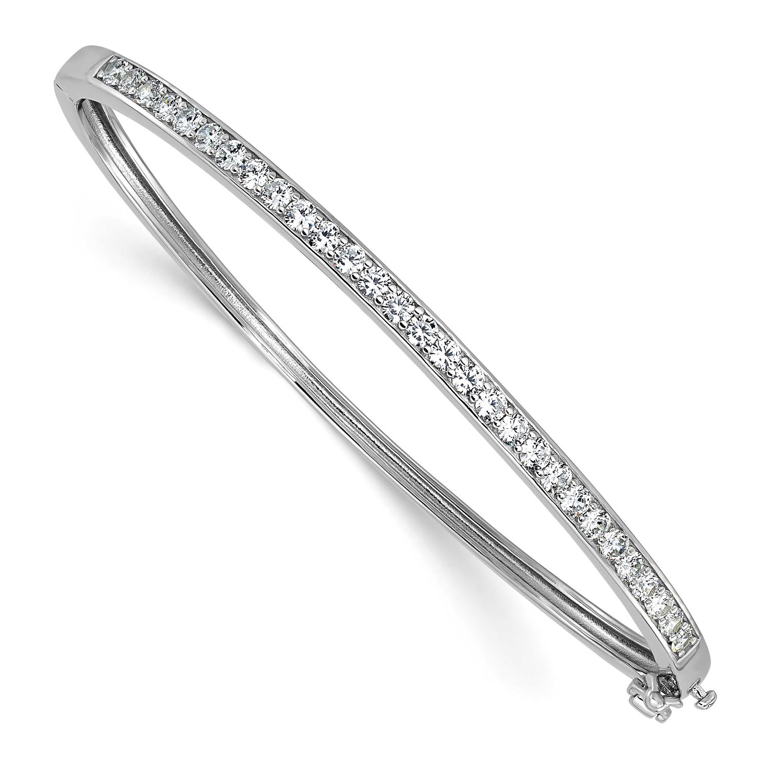 Cheryl M Polished CZ Hinged Bangle Sterling Silver Rhodium-plated, QCM1775, 196904276433