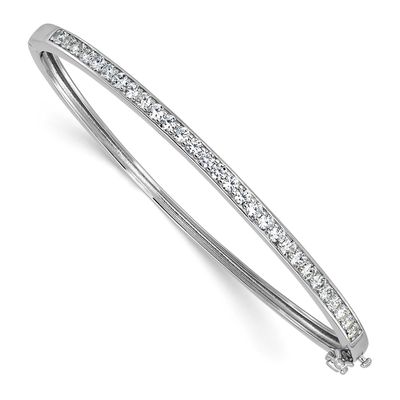 Cheryl M Polished CZ Hinged Bangle Sterling Silver Rhodium-plated, QCM1775, 196904276433