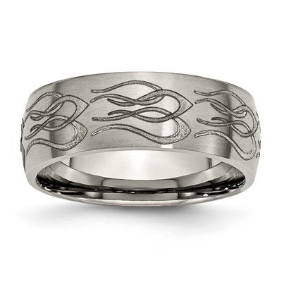 Flame Laser Design 8mm Band Titanium Brushed, TB26T-12, 886774053493