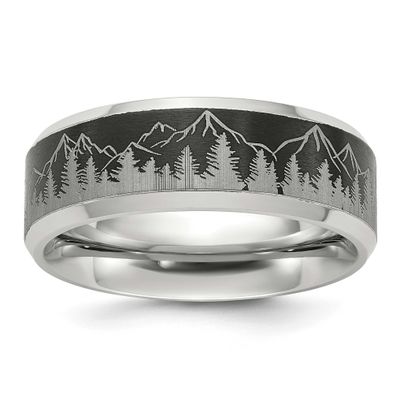 Brushed Center Laser Design Mountains 8mm Band Titanium, TB517-8.5, 196904299678
