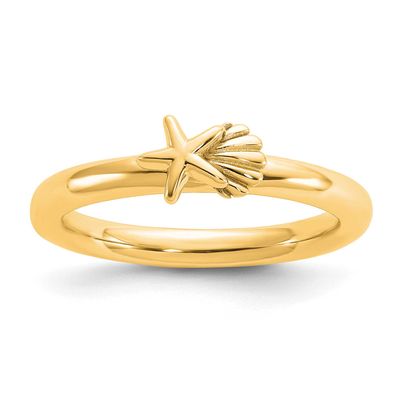 Starfish/Shell Ring Sterling Silver Gold-plated, QSK2286-8,