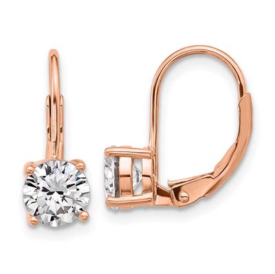 Rose-tone Flash Rose-gold Plated 6mm CZ 2 Stone Leverback Earrings Sterling Silver, QSH139P, 196904