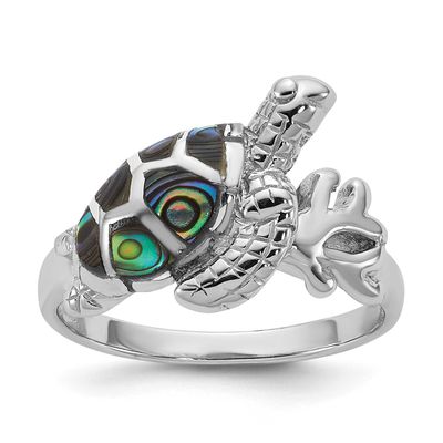 Polished Abalone Sea Turtle Ring Sterling Silver Rhodium-plated, QR7693-6,