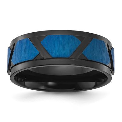Black and Blue IP-plated 8mm Band Titanium Brushed and Polished, TB515-7, 196904300008